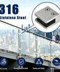 Heavy Duty 316 Glass Clamps 8 Pack For 8-12mm Glass, 1.8 Inch Square Brackets, stylish city backdrop.