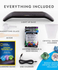Awesome Crystal Growing Kit For Kids With Light Up Display Stand Grow Three Vibrant Crystals In Blue Purple And Green STEM Science Toy contents