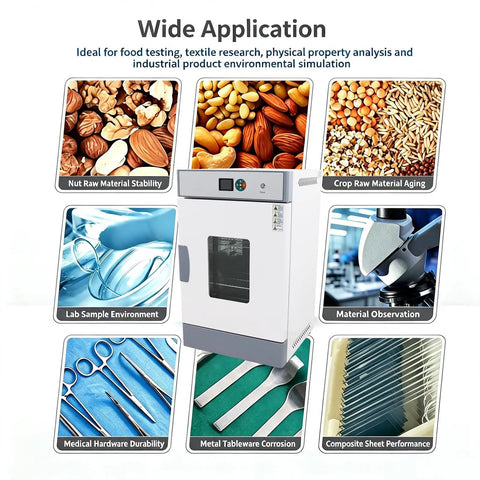 Horizontal Electric Blast Drying Oven Built Tough As Nails For Daily Lab Heating Featuring Rust Resistant Finish Coat And Spotless Stainless Chamber in lab setting.