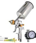 Pro Grade 1.3mm HVLP Spray Gun With Gravity Feed For Auto Basecoat And Clearcoat Includes Air Regulator Great Atomization For Pros And DIY Car Projects, aluminum cup and nozzle, with accessories