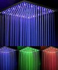Kick Back And Soak With This Slick Wall Mounted Led Rain Shower Head And Thermostatic Mixer Valve Plus Six Massage Body Sprays And Handheld Combo Set features colorful LED lights.