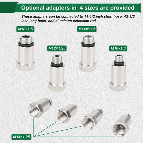 Marvelity cylinder leak-down tester kit with metal adapters in thread sizes M18x1.5, M14x1.25, M12x1.25, M10x1.0.