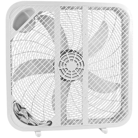 Genesis 20 Inch High Velocity Box Fan with Three Speed Settings and Durable Copper Motor, White Finish, Front View
