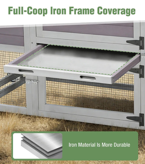 Mobile Chicken Coop With Run Wheels And Waterproof Cover Removable Iron Tray Large Nesting Box Ventilated Sliding Window