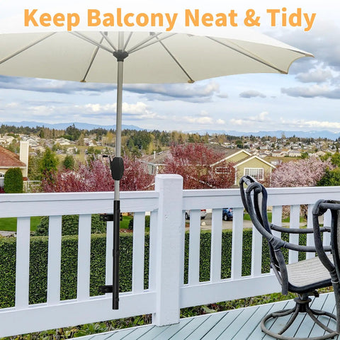Heavy Duty Patio Umbrella Holder For Deck Railings Stainless Steel Windproof Base And Mount Brackets Attachable
