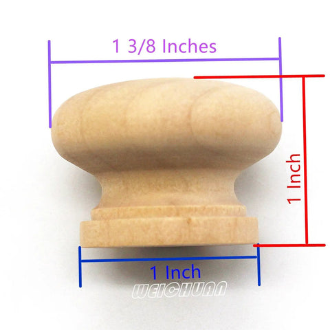 Side view of 30 Pack Unfinished Solid Round Natural Wood Cabinet Knobs Do It Yourself Drawer Pulls with measurements