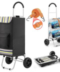 Foldable Grocery Cart With Extra Large Black Bag 220 Lb Capacity Smooth Rolling Two Wheel Trolley and bungee cord