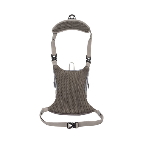 Back view of Fall River Fishing Chest Pack With Front Workstation, padded straps and breathable mesh material shown