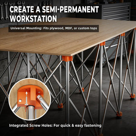 Beefed Up Portable Folding Workstand With 2x4 Foot Span, 2500 Lbs Capacity, Thickened Legs, Round Steel X Braces, And 4 Inch Adjustable Leveling Feet