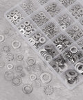 Swpeet stainless steel lock washer set in organizer; 400 pcs SAE #6–#10; external and internal tooth washers.