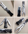 Dual Blade Pocket Knife For Everyday Carry And Camping, 8.5 Inch Folding Knife With Dual Side Open Blades, shown open and closed