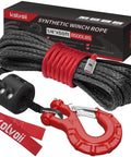 Beefed Up Synthetic Winch Rope Kit 50 Foot One Quarter Inch Cable With Steel Hook and Rubber Stopper