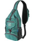 Packable Small Crossbody Sling Backpack for Hiking and Travel, Lightweight Water Resistant Daypack in green, side view with strap