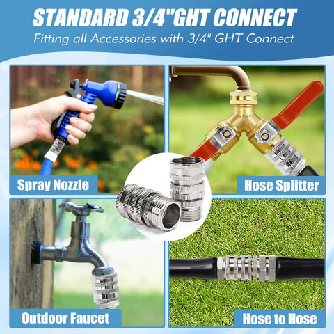 Heavy Duty Garden Hose Quick Connect Kit With Three Quarter Inch GHT Fittings Quick Release Connector for hoses and sprayers.