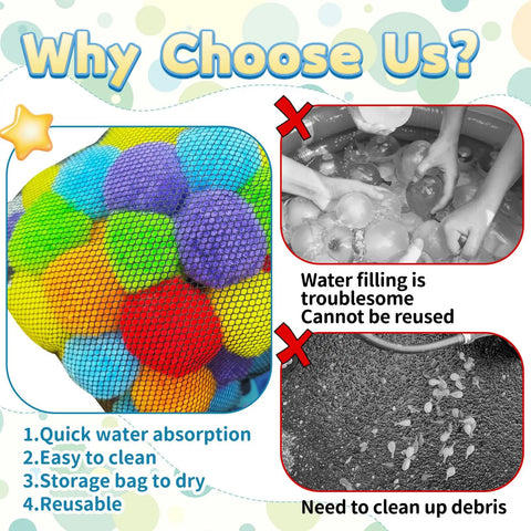 60-Piece Reusable Water Balloons Set With Soft Splash Balls For Outdoor Water Games, features multicolor balls in mesh bag