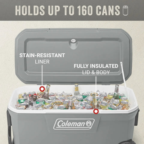Insulated Rolling Cooler With Wheels That Keeps Ice For Days, Leak-Resistant Hard Ice Chest, 100-Quart Capacity, holds 160 cans