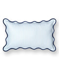 Coastal Patio Lumbar Pillow Cover 12x20 Inches Water Repellent Scalloped Edge For Indoor Outdoor Use Baby Blue Stripe Cushion Case