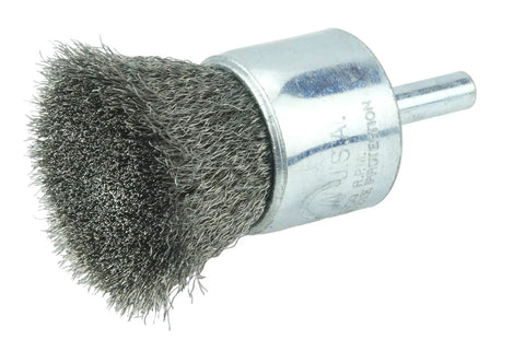 Wolverine One Inch Crimped Wire End Brush With Stainless Steel Fill Six Thou For Aggressive Brushing One Quarter Inch Stem Made In USA