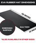 Image of Heavy Duty 22x48 Inch EVA Rubber Workbench Mat, 5mm thick, showing dimensions and embossed surface design.