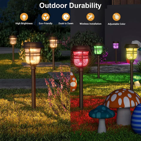 Solar Pathway Lights Outdoor Waterproof IP65 No Fuss Dual Lighting Modes Warm White And Cool White LED Garden Lights For Yard Landscape Walkway Driveway Lawn Decor Glass Finish