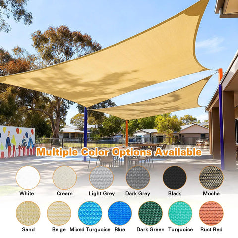Sun Shade Sail 10x16 Feet Sand Rectangle With Curved Edges 185GSM HDPE Outdoor Shade Cloth installed in backyard