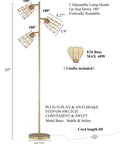 Industrial Floor Lamp With Reading Light, 65-inch gold standing lamp with 3 adjustable cages, 6ft cord