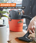Person using wet dry vacuum designed for AA255, V0405P 0901 models with Reusable Cloth Vacuum Filter For 2.5 To 4 Gallon Wet Dry Vacuums Dry Pick Up Only