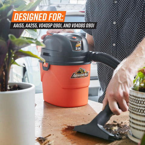 Person using wet dry vacuum designed for AA255, V0405P 0901 models with Reusable Cloth Vacuum Filter For 2.5 To 4 Gallon Wet Dry Vacuums Dry Pick Up Only