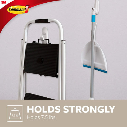 7.5 Lb Jumbo Utility Hook Kit With 1 Wall Hook And 4 Adhesive Strips No Tools Needed Damage Free Hanger For Organization And Storage Holds Backpacks Coats Towels And Decor used on a step ladder and mop