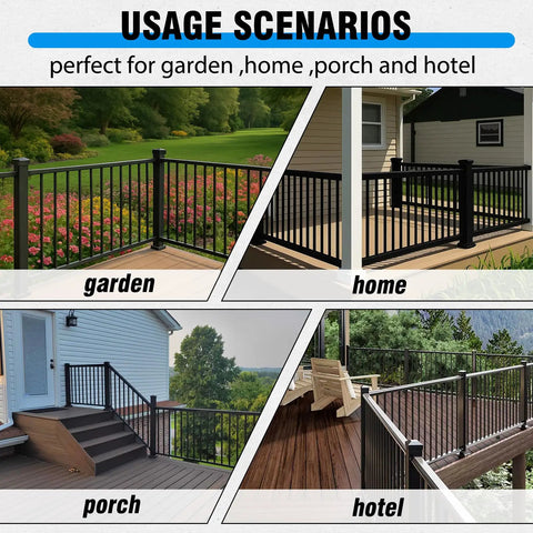 Usage scenarios for Slick Aluminum Railing Kit For Indoor Outdoor Deck And Stair Guard Rail With Pre Drilled Template For No Brainer Diy Install On Wood Or Concrete Without Posts At 36 Inches, including garden, home, porch, and hotel.