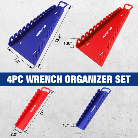 Heavy Duty Magnetic Wrench Organizer Four Pack Tool Storage Rack With Fifteen And Twelve Slot Grippers For Metric And Sae Wrenches Keeps Your Garage Setup Dead Tight And Zero Fuss