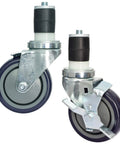Front view of 4 Inch Work Table Caster Wheels With Locking Brakes For Stainless Steel Prep Tables Expanding Stem Casters Set Of 4