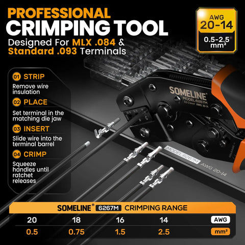 2-In-1 Connector Crimping Tool Kit For Molex Standard 0.093 And MLX 0.084 Connectors, 20-14 AWG Terminals front view