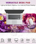 Ultra Large Gaming Mouse Pad Desk Mat With 4 In 1 Ergonomic Wrist Rests And Coaster Set XXL Keyboard Wrist Rest Mouse Pad Combo For Home Office Marble Rose Purple Flowers Design