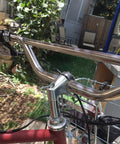 Close-up of road bike stem gooseneck for 25.4 and 22.2 mm handlebars aluminum head with iron body durable ride ready 220 mm