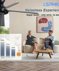 Modern 52 Inch Low Profile Ceiling Fan With Nifty Smart App And Wireless Remote Boasting Reversible Five Blades in a living room setting.