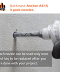 3 Pack Replacement Nozzles For Quickmast Anchor AE15 Concrete Epoxy Anchor System in use against concrete wall.