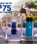 7 Cup Water Pitcher With Filter And LockFit Cap Design For Faster NSF Certified Filtration That Reduces Microplastics And Chlorine For Great Tasting Water, Dishwasher Safe, Blush Finish shown with steel tumbler