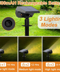 10 Pack Solar Spot Lights Outdoor 65 LED Warm White, 3 lighting modes, IP68 waterproof, solar panel close-up, garden use