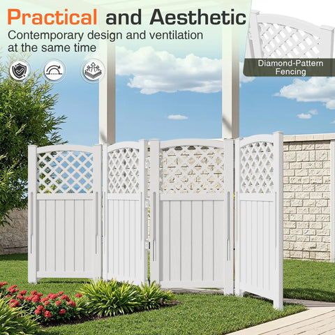 Outdoor Privacy Fence Screen With Lattice Mesh Panels For Yard Patio Backyard Conceals Air Conditioners Trash Cans Off White