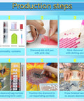 Steps of Beginner Friendly Diamond Painting Kit With Full Round Drills, Glowing Dream Forest 5D Diamond Art For Adults shown.