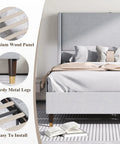 Built Different Full Size Bed Frame With Soft Linen Headboard And Usb Charging Ports Sturdy Metal Platform Base Raising Sleep Standards For A Cozy Bedroom Vibe Without Box Spring Stress In Slate Grey with premium wood panel and sturdy metal legs.