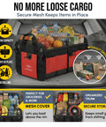Big XL Trunk Organizer With Four-Section Modular System for extra large car cargo storage, foldable bin for groceries, high-density, red.