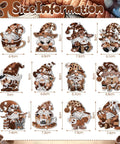 12 Piece Diamond Art Magnets Set With Coffee Gnome Refrigerator Art Easy DIY Diamond Painting Magnets Kit displayed with sizes
