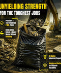 Beefed-Up Heavy Duty 55 Gallon Contractor Garbage Bags 2 Mil Thick, Black, 30 Count holding construction debris.