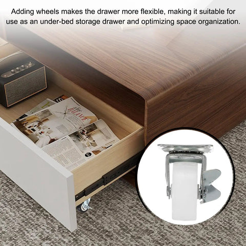 Under-bed drawer on 1.9 Inch White Caster Wheels Set, 8 Pack, 360 Degree Swivel Casters With Brakes, floor safe usage