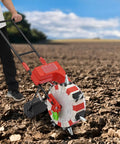 Person using Walk Behind Garden Seeder With 7 Nozzles And 23cm Spacing No Fuss Manual Hand Push Seeding Machine in field