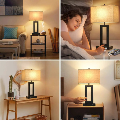 Set Of 2 Touch Control Table Lamps With Two USB Ports Three Way Dimmable Modern Nightstand Lamps For Bedside Desk With Fabric Cream Shade Perfect For Bedroom And Living Room Reading Bulbs Included, bedroom setting.
