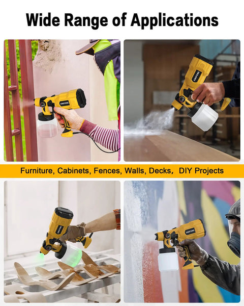 ProGrade 700W Airless Paint Sprayer And Hvlp Spray Gun With Four Swappable Tips in various painting applications.
