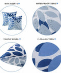 Set Of 2 Waterproof Outdoor Throw Pillows With Inserts, 18x18 Inch Square Cushions showing fabric details and floral pattern close-ups.